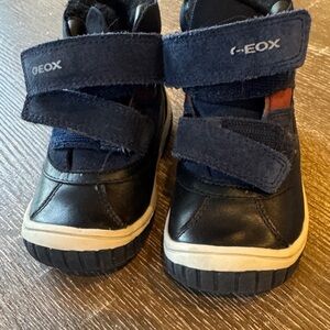 Geox Kids Navy and Black Velcro Sneakers with Tan Accent